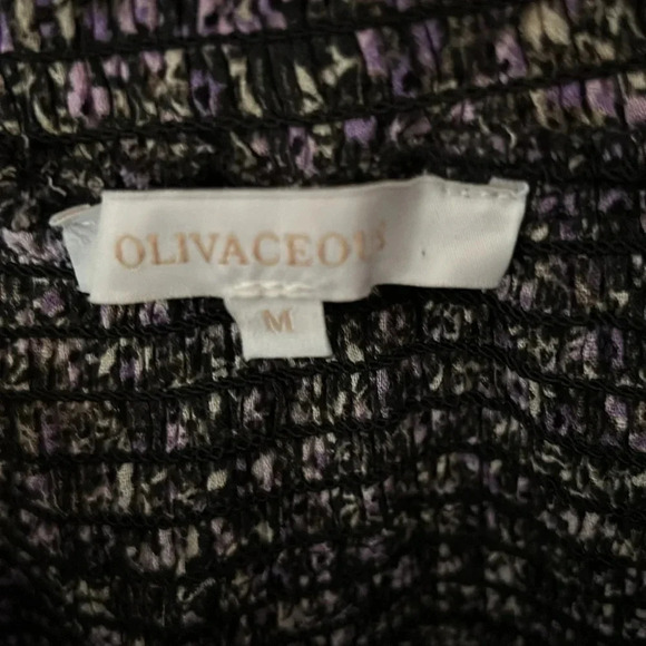 Olivaceous Purple Floral Print Tiered Ruffle Smocked Mini‎ Dress Medium - Picture 3 of 5